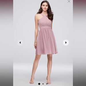 NWT REVERIE‎ SIZE 14 y-neck pleated chiffon short bridesmaid dress dusty rose
